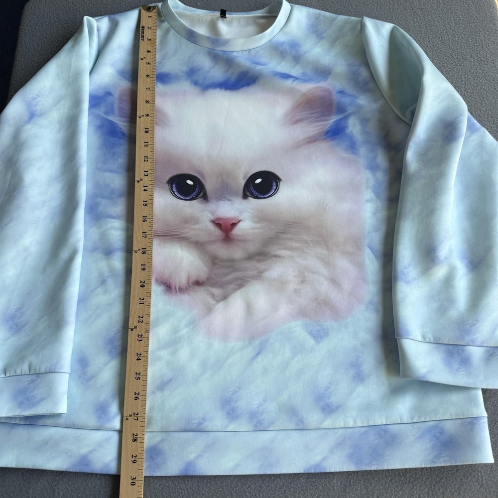 Cute Kitten Graphic Sweatshirt Womens 4XL Blue Cloud Print Pullover Top Cat - Picture 6 of 7
